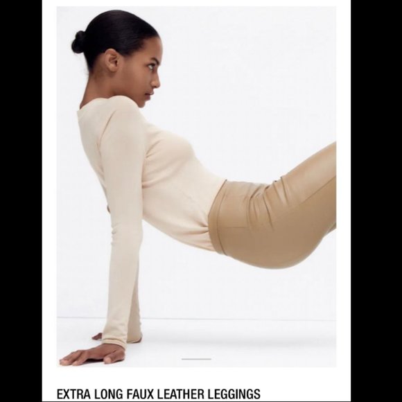 ZARA Tan Faux Leather High Rise Extra Long Pants (MEDIUM) - Picture 5 of 10
